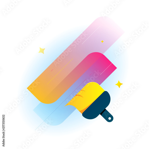 paint brush with colorful brushstroke. UI customization and personalization settings. custom appearance, theme editing, creative preferences, personalized user experience. Modern vector illustration