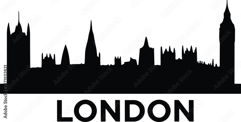 Fototapeta premium London City Skyline Silhouette with Iconic Architecture and Bold Typography