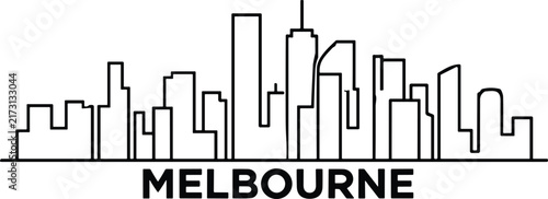 Melbourne city skyline outline vector illustration featuring famous landmarks and text element for design projects