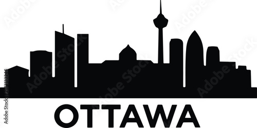 Ottawa Canada city skyline silhouette vector illustration featuring famous landmarks and typography text design