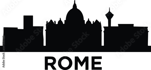 Rome City Skyline Silhouette with Iconic Italian Architecture and Bold Typography