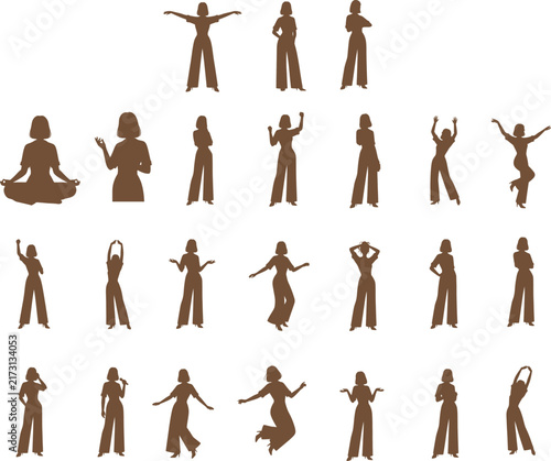 Female Silhouette Pose Collection, Woman Character and Fashion Figure Set