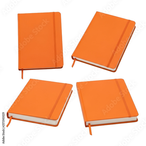 Set of orange deck chairs on wooden slats