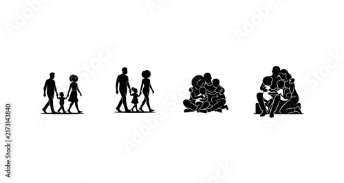 Family-Silhouettes Bundle Vector Art: Walking, Sitting, and Hugging Poses