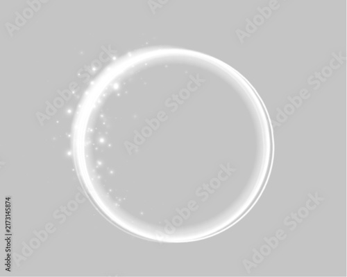 White neon circle shines brightly. Empty center gives a clean frame. Transparent PNG creates a futuristic glowing effect.

