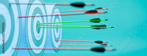 Foto Arrows hitting the bullseye on a target, representing business success and accur