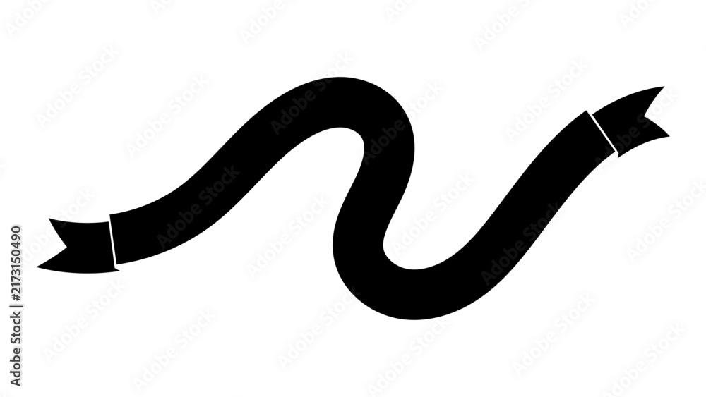 Fototapeta premium A solid black wavy ribbon banner with fishtail ends isolated on a plain white background silhouette