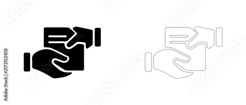Bild auf Leinwand Hands exchanging adoption paper vector icon filled and outline, document handoff and contract sign symbol