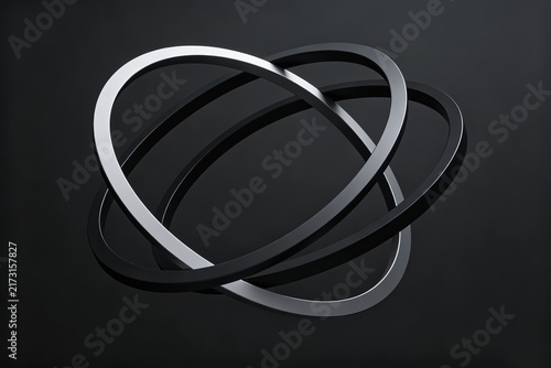 Abstract Concentric Floating Ring Orbit, Matte Silver and Charcoal Futuristic