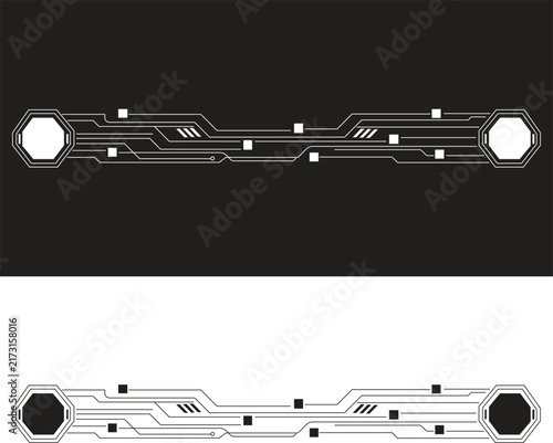 Circuit board pattern with hexagonal ends black and white vector illustration