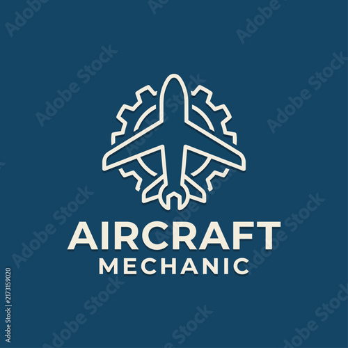 This logo features an aircraft silhouette within a gear, representing the aircraft mechanic profession and highlighting the fusion of aviation and engineering skills.