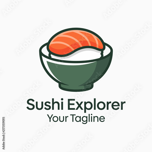 This playful logo design embodies the essence of sushi exploration with a vibrant illustration of sushi and an inviting tagline, appealing to culinary enthusiasts and sushi lovers alike.