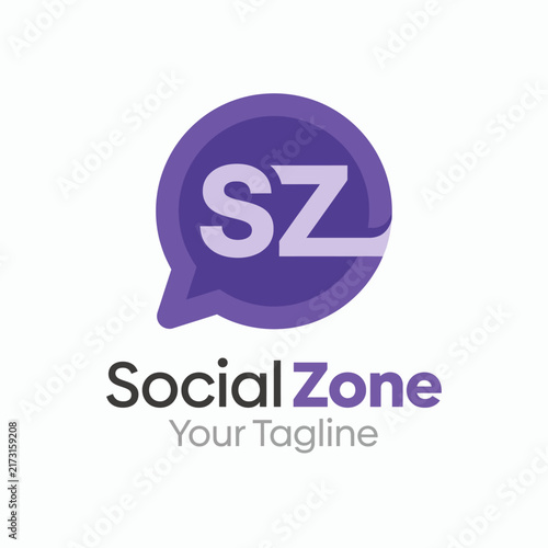 A modern logo design for social media platform 'Social Zone' featuring a chat bubble and initials, representing communication and community engagement.