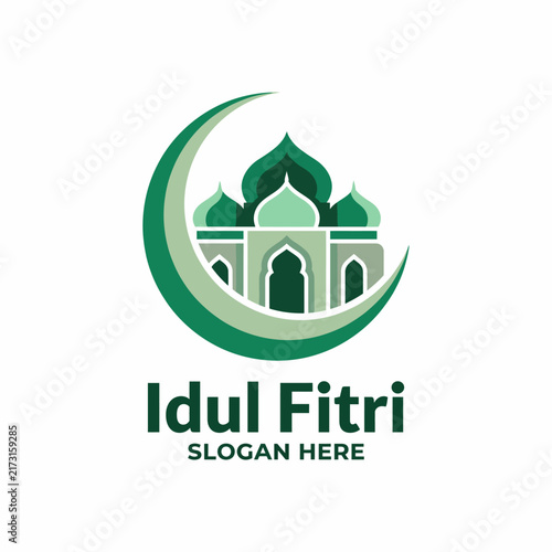 This vibrant design captures the festive spirit of Idul Fitri with a beautiful mosque silhouette and a crescent moon, symbolizing hope and joy during the celebration.