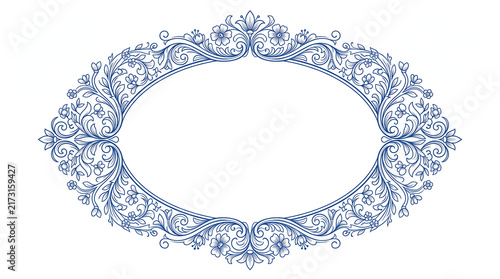 Blue vintage floral frame oval ornament elegant decorative flourish flourish design vector