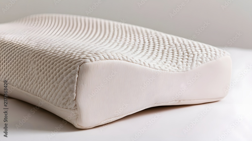 Obraz premium Close up of a textured beige pillow with wave like surface pattern resting on a white surface