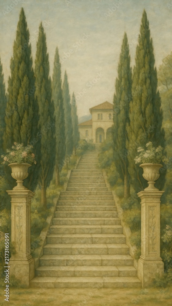 Naklejka premium Elegant villa with cypress trees.