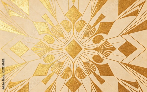 Art Deco Vintage Geometric Pattern, Gold Foil on Cream Background