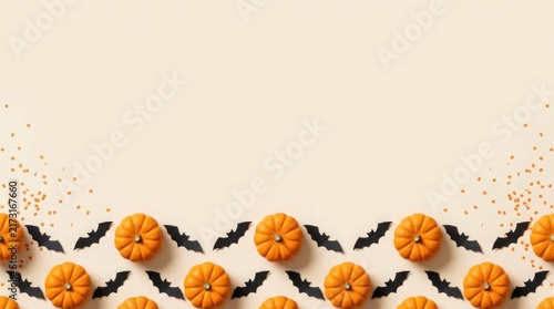 Small orange pumpkins and black bats for halloween border