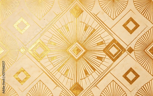 Art Deco Vintage Geometric Pattern, Gold Foil on Cream Background