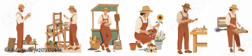 Illustrations of various artisans and crafters including a potter, weaver, baker, florist, woodworker, and herbalist working on their crafts.