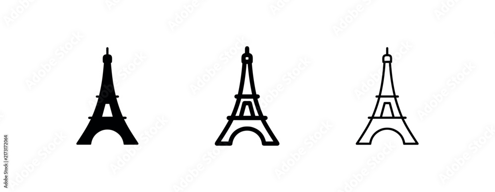 Fototapeta premium Set of Eiffel Tower icons. Paris landmark and travel symbol.