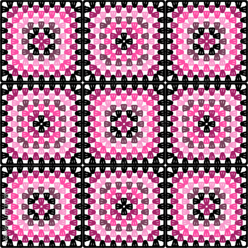 Pattern with crochet granny square wallpaper handmade decorative art design print	
