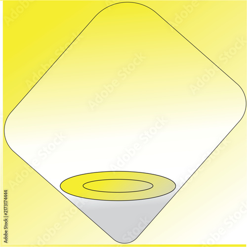3D Geometric Yellow Gradient Glass Capsule Enclosure with Circular Podium Base Vector Graphic