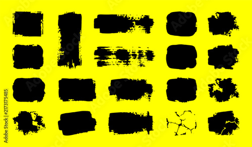 Black grunge ink brush strokes abstract shapes for paint background and text box
