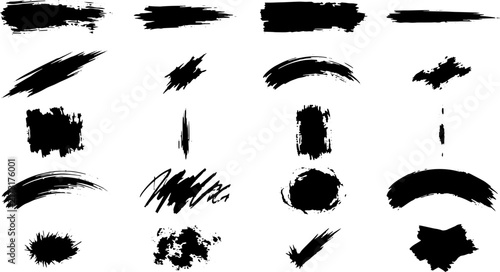 Black brush strokes and grunge textures for abstract graphic design