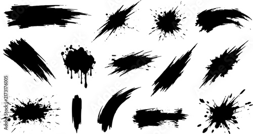 Set of black paint strokes and ink splatters for grunge texture