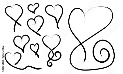 Hand-Drawn Black Brush Stroke Heart Symbols Collection Vector Illustration Set