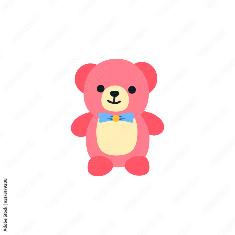 Fototapeta premium Cute Pink Teddy Bear Toy Flat Vector Illustration