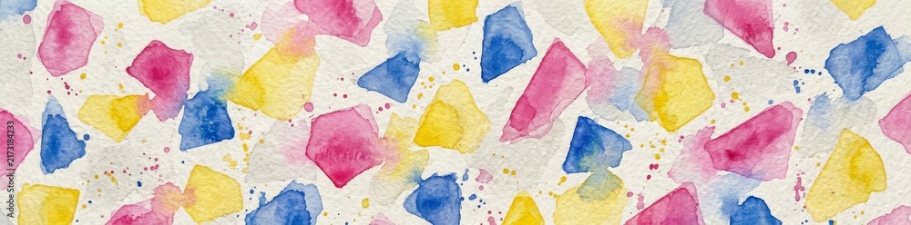 Naklejka premium Abstract Colorful Watercolor Shapes Pattern Banner Background on Textured Paper