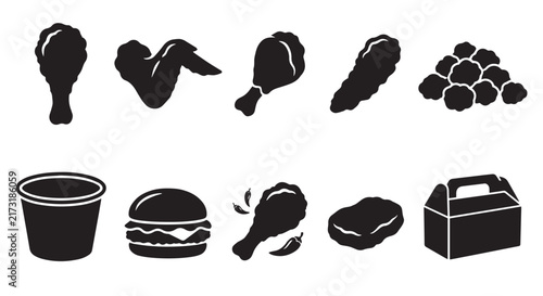 icon set of fried chicken fast food items
