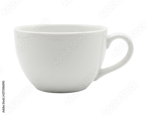 Quadro su tela Simple white ceramic teacup with a comfortable handle isolated on transparent ba