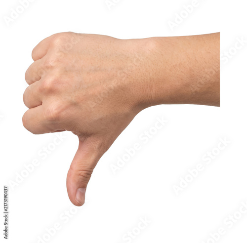 Bild auf Leinwand Human hand showing a thumbs down gesture isolated on a transparent background