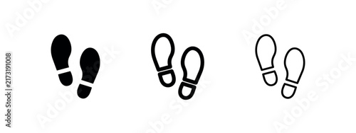 Bild auf Leinwand Footprints steps icon set, representing walking, direction, and journey in solid, bold, and outline styles