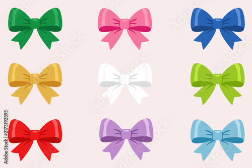 Colorful ribbon gift bows set, vector illustration