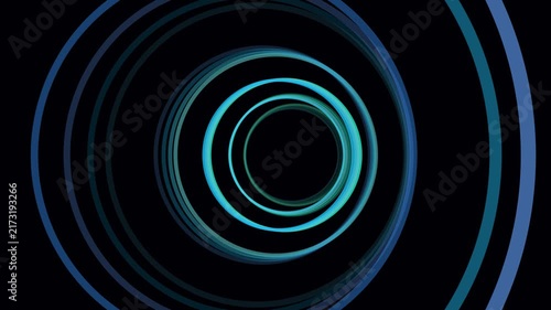 Abstract Blue Teal Concentric Circles Moving Digital Tunnel Black Background Futuristic Dynamic Visual Loop Animation is mesmerising