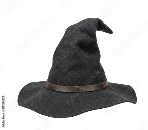 Obraz na płótnie Classic black witch hat with leather band for Halloween costumes
