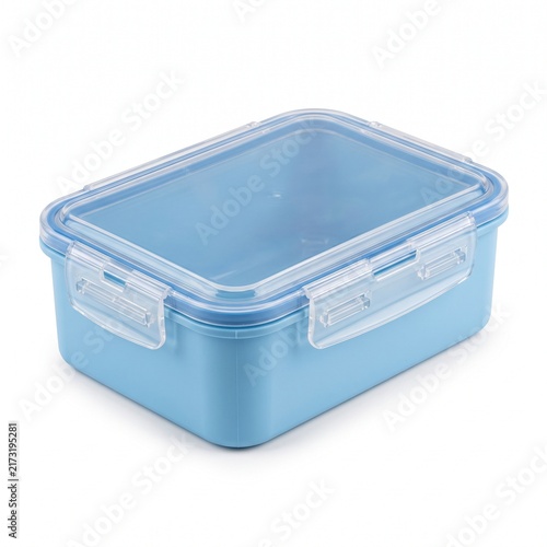 Blue plastic food container with airtight lid, reusable lunch box for meal prep, durable storage container for kitchen organization