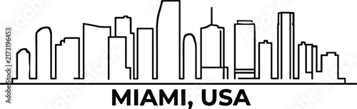 Miami USA Outline Skyline with Modern Skyscrapers and Downtown Urban Architecture