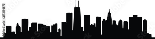 Modern USA City Skyline Silhouette with Downtown Skyscrapers and Urban Architecture