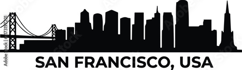 San Francisco USA Skyline Silhouette with Golden Gate Bridge and Downtown Skyscrapers