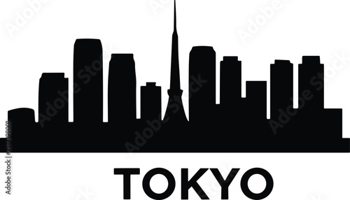Tokyo Japan city skyline silhouette vector illustration featuring famous landmarks and typography text design