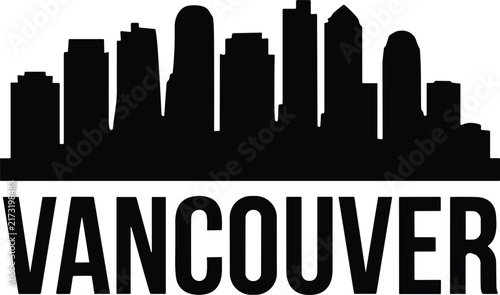 Vancouver City Skyline Silhouette with Bold Typography Isolated on White Background
