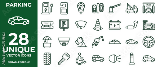 Car parking and transport line vector icons set