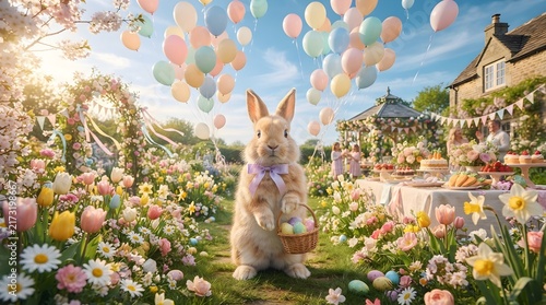 Rabbit holding Easter eggs