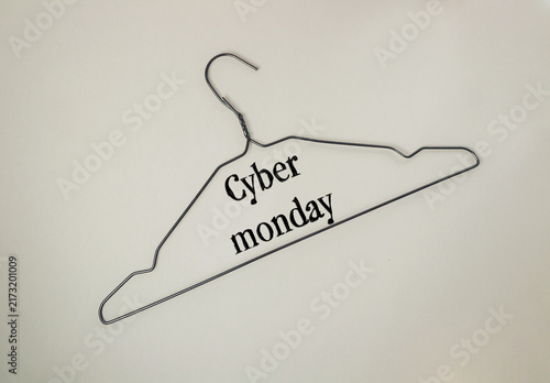 A wire hanger featuring the text 'Cyber Monday' on a plain white background, highlighting online shopping and sales events.